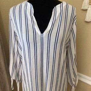 MICHAEL KORS Women's White Tie Striped 3/4 Sleeve V Neck Blouse